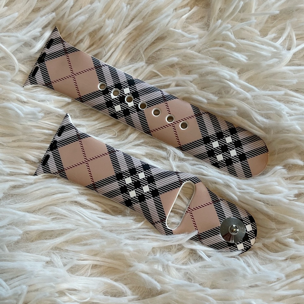 Burberry plaid silicone Apple Watch 40mm sport band loop tan white black